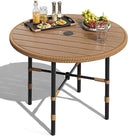 Round Outdoor Patio Dining Table with Umbrella Hole, 35.4" Metal Frame Bistro Table