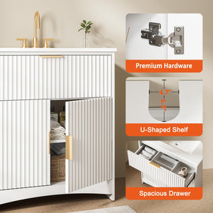 30-Inch Fluted Bathroom Vanity with Ceramic Sink