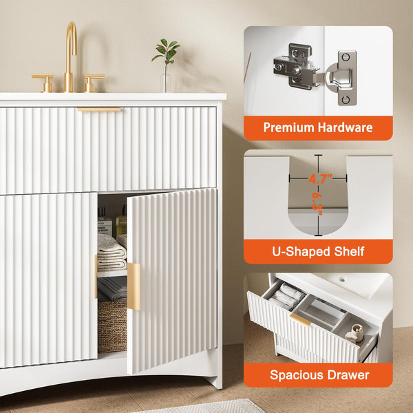 30-Inch Fluted Bathroom Vanity with Ceramic Sink