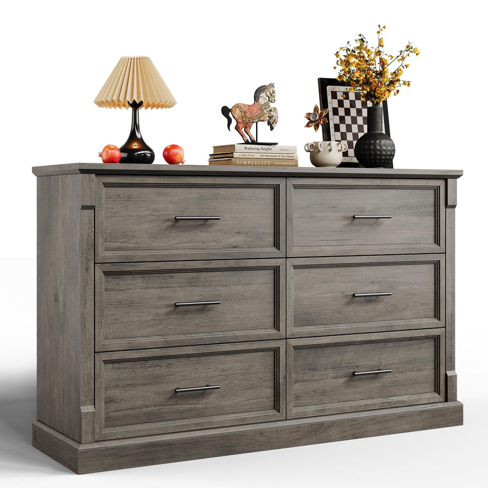 6 Drawer Farmhouse Dresser Wide Chest of Drawers with Metal Handles