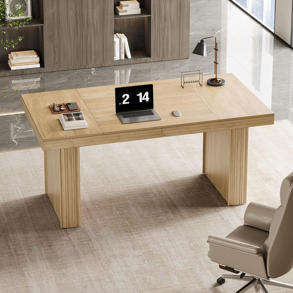 63-Inch Executive Office Desk with Wood Grain Finish and Heavy-Duty Legs