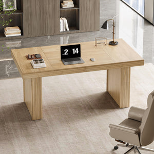 63-Inch Executive Office Desk with Wood Grain Finish and Heavy-Duty Legs