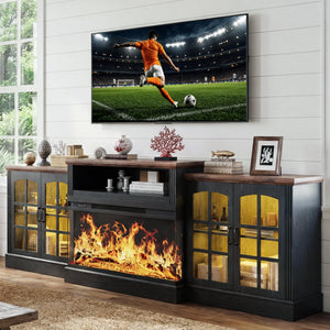97" Fireplace TV Stand with 36" 3-Sided Glass Electric Fireplace