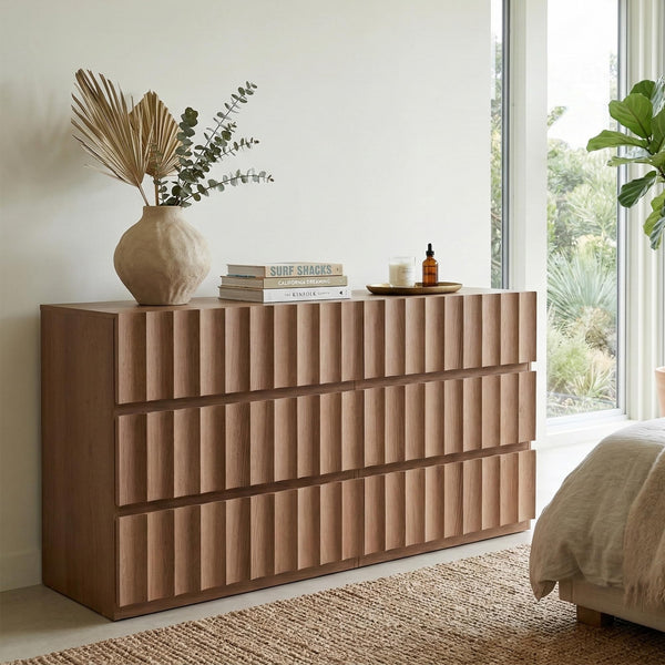 9-Drawer Wide Dresser with Fluted Design