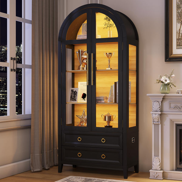 71" Arched Display Cabinet with LED Lighting & Glass Doors