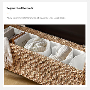 Rattan Storage Bench with Rolled Armrests