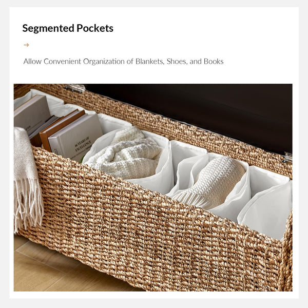 Rattan Storage Bench with Rolled Armrests