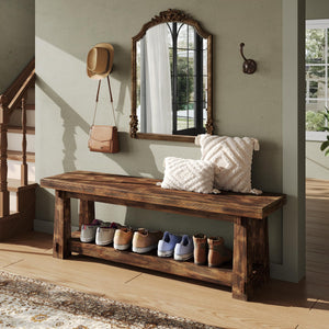 Solid Wood Entryway Bench with Shoe Storage Shelf