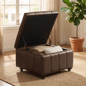 Square Storage Ottoman with Wheels & Faux Leather Lid