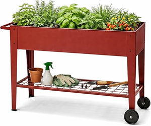 40" Raised Garden Bed with Wheels & Storage Shelf – Metal Planter Box
