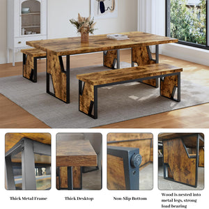 70.8" Wooden Dining Table Set with 2 Benches