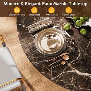 Round Dining Table 47 Inch with Storage Shelf & Marble Top