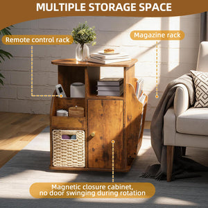 Rotating End Table with Storage & Swivel Base