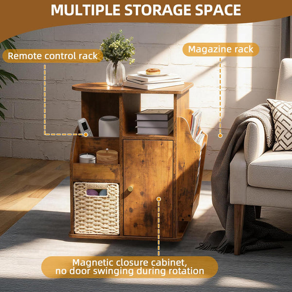 Rotating End Table with Storage & Swivel Base