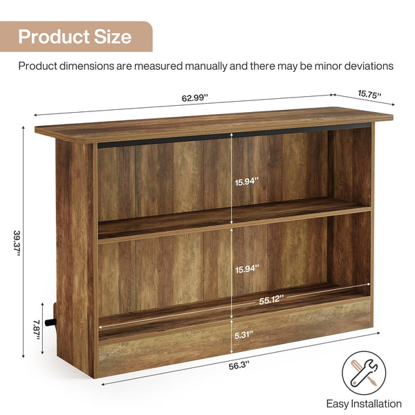 63-Inch 2-Tier Bar Table with Footrest