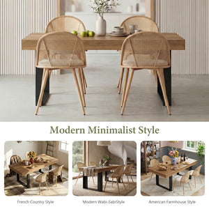 Extendable Farmhouse Dining Table Set with 4 Rattan Chairs