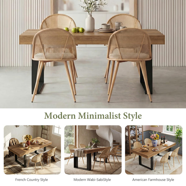 Extendable Farmhouse Dining Table Set with 4 Rattan Chairs