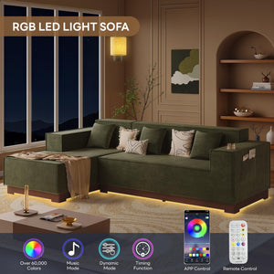 110" L-Shaped Sectional Sofa with LED Lights & Chaise