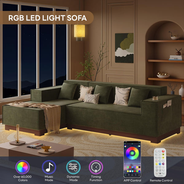 110" L-Shaped Sectional Sofa with LED Lights & Chaise