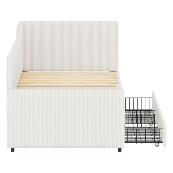 Twin L-Shaped Upholstered Daybed with Storage Drawers