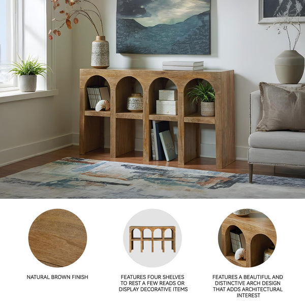 Mango Wood Console Sofa Table with 4 Shelves – Light Brown