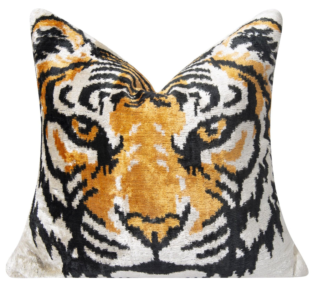 Velvet Tiger Print Throw Pillow with Down Feather Insert