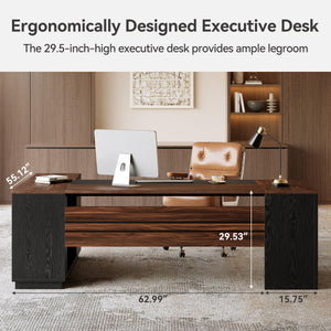 L-Shaped Executive Desk with File Cabinet and Drawers – 78.7 Inch Home Office Workstation