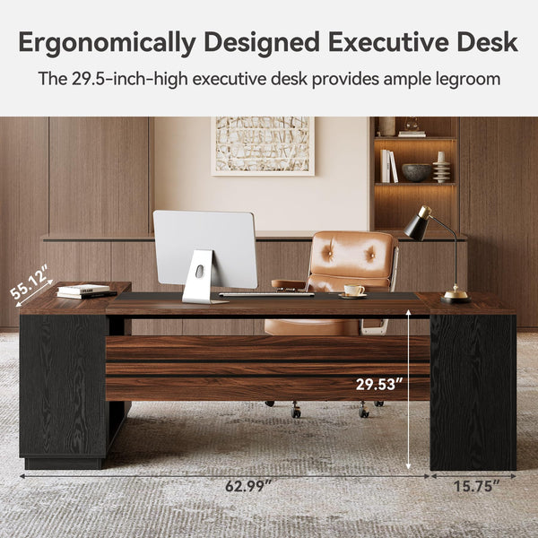 L-Shaped Executive Desk with File Cabinet and Drawers – 78.7 Inch Home Office Workstation