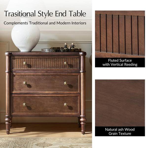 Fluted End Table with Charging Station & Wood Drawers