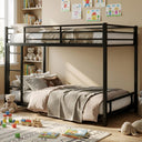 Twin Over Twin Low Bunk Bed Frame – Heavy-Duty Metal with Guardrails