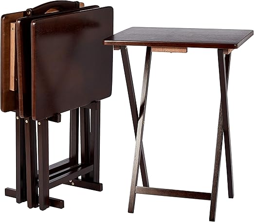 Portable Foldable TV Tray Table Set with Storage Rack – 4-Pack