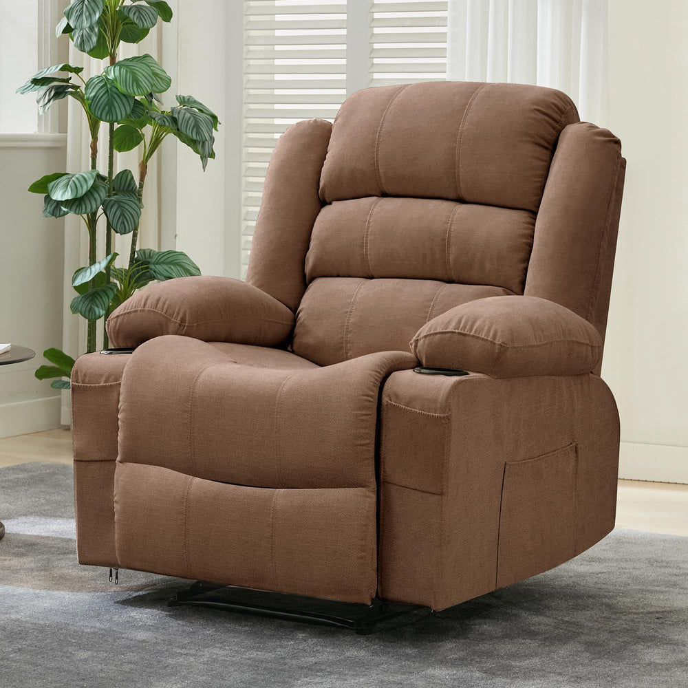 Large Recliner Chair – 3-Position Manual Reclining Chair with Cup Holders