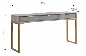 Shagreen Console Table with Brass Legs & 3 Drawers