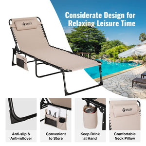 Oversized Folding Outdoor Chaise Lounge Chair with 5 Adjustable Positions