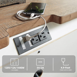 Chipped White Nightstand with Drawers & USB Charging
