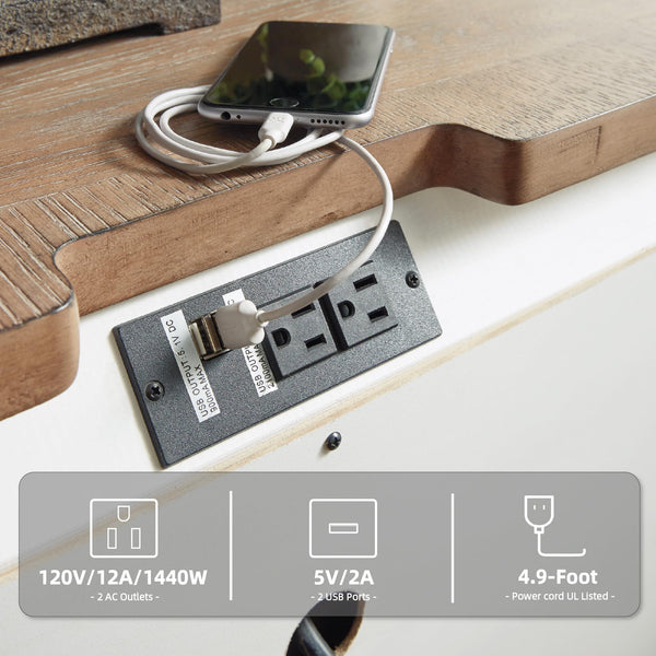 Chipped White Nightstand with Drawers & USB Charging