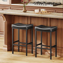 24" Counter Height Bar Stools – Faux Leather Saddle Seat, Metal Legs