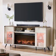 70" Fireplace TV Stand with 36" Electric Fireplace & Slatted Sliding Doors