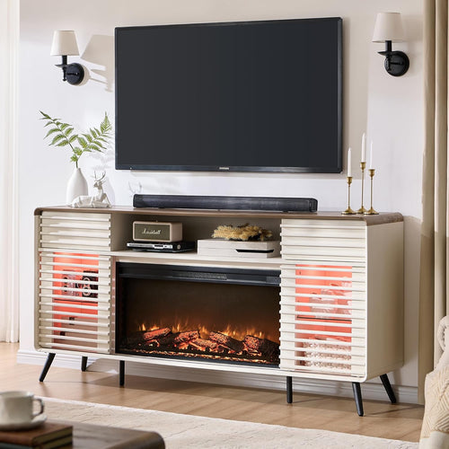 70" Fireplace TV Stand with 36" Electric Fireplace & Slatted Sliding Doors