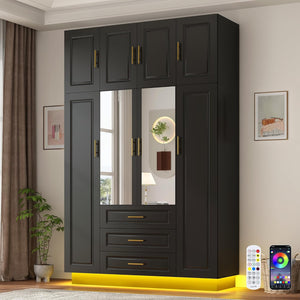 Large Armoire Wardrobe Closet with LED Lights & Drawers