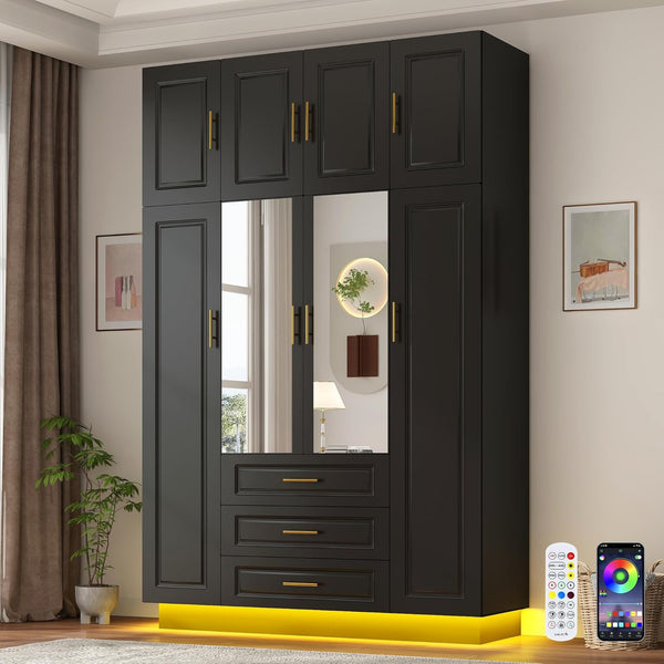 Large Armoire Wardrobe Closet with LED Lights & Drawers