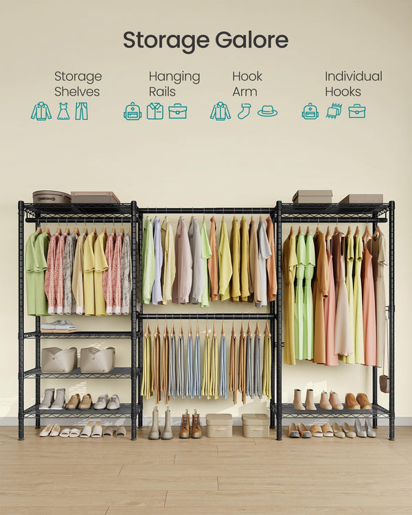 Extendable Garment Rack with Adjustable Shelves & Hanging Rails
