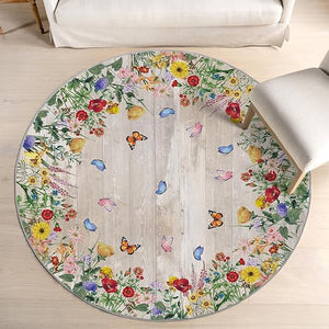Spring Floral Washable Area Rug – Low Profile Indoor Rug
