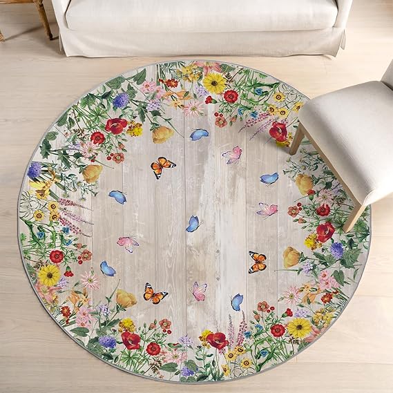 Spring Floral Washable Area Rug – Low Profile Indoor Rug