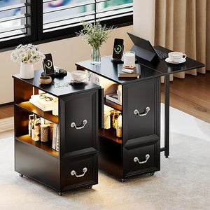 Rolling End Table with Charging Station & LED Lights