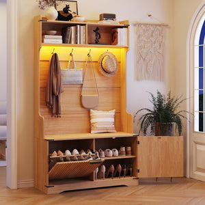 Hall Tree with Bench, Shoe Storage & LED Light