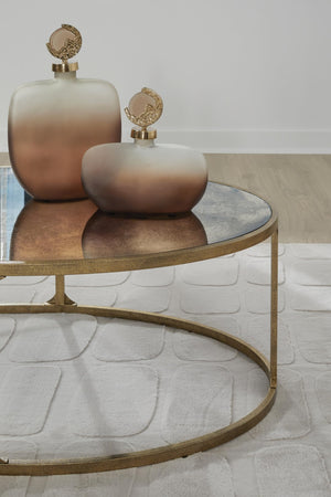 Oval Coffee Table – Tempered Glass Top, Faux Marble Finish, Antique Gold