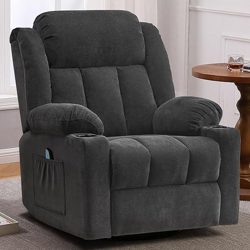 Overstuffed Rocker Swivel Recliner Chair with Massage & Heat