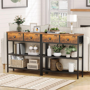Narrow Console Table with 2 Fabric Drawers & 3-Tier Storage Shelves