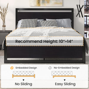Metal Platform Bed Frame with Headboard & Slat Support